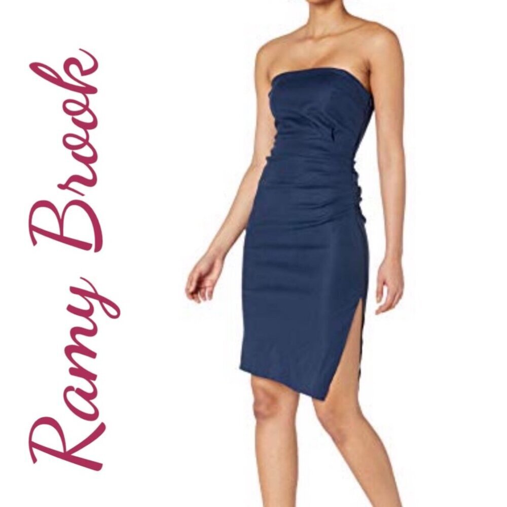 NWT RAMY BROOK HUDSON LINEN STRAPLESS SUMMER COCKTAIL DRESS NAVY BLUE, SIZE‎ 14